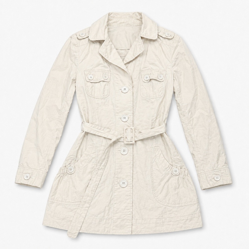 Tout Simplement Womens S Ivory Belted Trench Coat Utility Jacket Lightweight - Picture 2 of 4